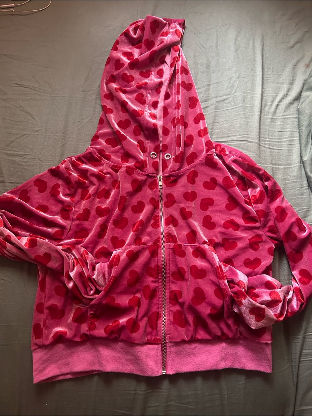 Pink hearts velour cropped sweater